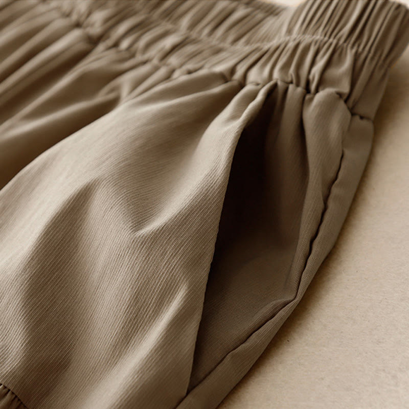 Buddha Stonesカジュアル ルーズ 無地 レディース コットン 伸縮性 7-8丈 ワイドレッグパンツ ポケット付き