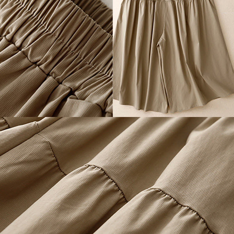 Buddha Stonesカジュアル ルーズ 無地 レディース コットン 伸縮性 7-8丈 ワイドレッグパンツ ポケット付き