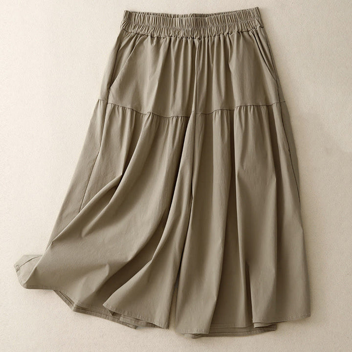 Buddha Stonesカジュアル ルーズ 無地 レディース コットン 伸縮性 7-8丈 ワイドレッグパンツ ポケット付き