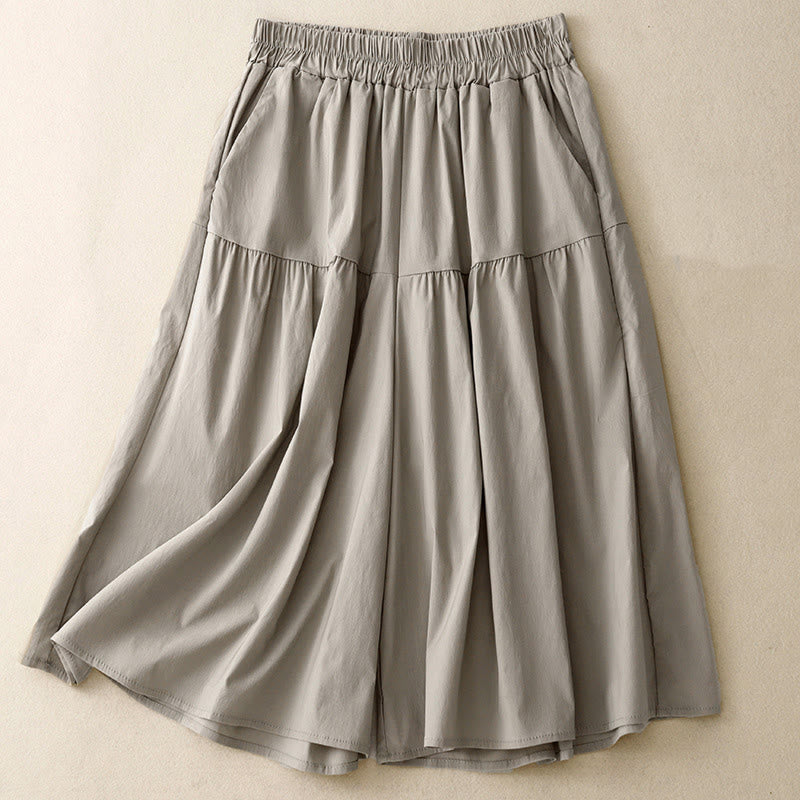 Buddha Stonesカジュアル ルーズ 無地 レディース コットン 伸縮性 7-8丈 ワイドレッグパンツ ポケット付き