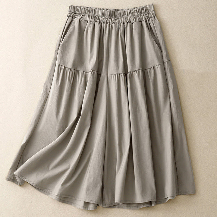 Buddha Stonesカジュアル ルーズ 無地 レディース コットン 伸縮性 7-8丈 ワイドレッグパンツ ポケット付き