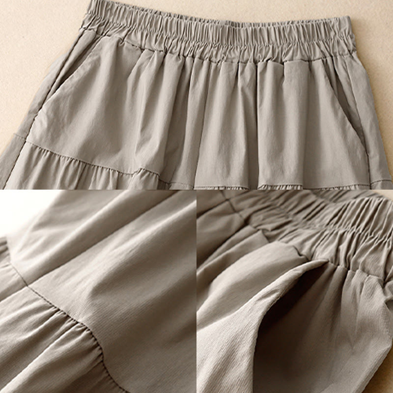 Buddha Stonesカジュアル ルーズ 無地 レディース コットン 伸縮性 7-8丈 ワイドレッグパンツ ポケット付き