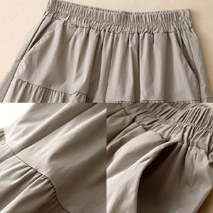 Buddha Stonesカジュアル ルーズ 無地 レディース コットン 伸縮性 7-8丈 ワイドレッグパンツ ポケット付き