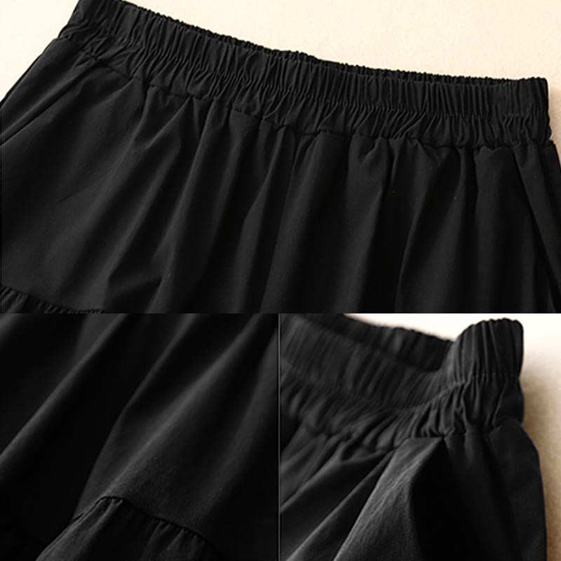 Buddha Stonesカジュアル ルーズ 無地 レディース コットン 伸縮性 7-8丈 ワイドレッグパンツ ポケット付き