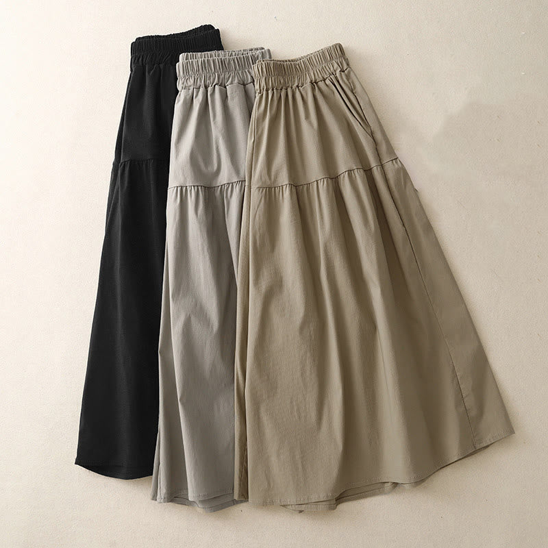 Buddha Stonesカジュアル ルーズ 無地 レディース コットン 伸縮性 7-8丈 ワイドレッグパンツ ポケット付き