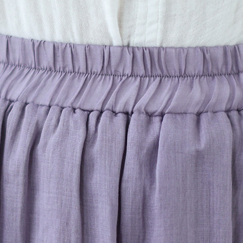 Buddha Stonesヴィンテージアーティスティックピュアカラーフリルデザイン不規則なレディースコットンリネンスカート