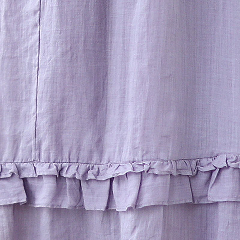 Buddha Stonesヴィンテージアーティスティックピュアカラーフリルデザイン不規則なレディースコットンリネンスカート