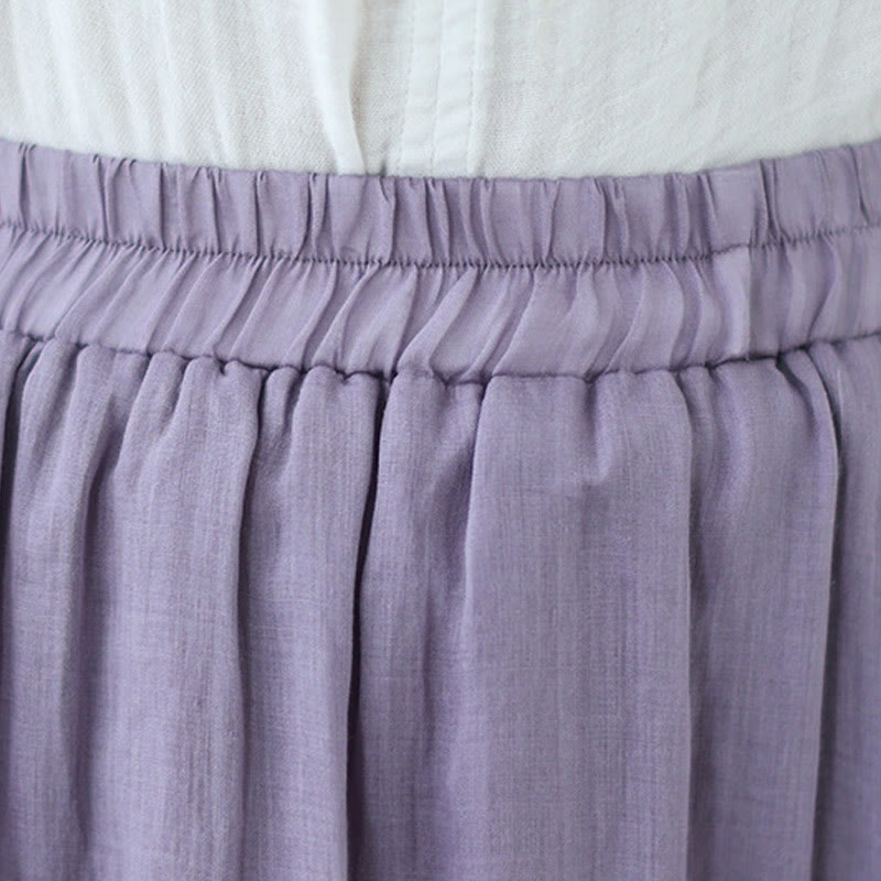 Buddha Stonesヴィンテージアーティスティックピュアカラーフリルデザイン不規則なレディースコットンリネンスカート