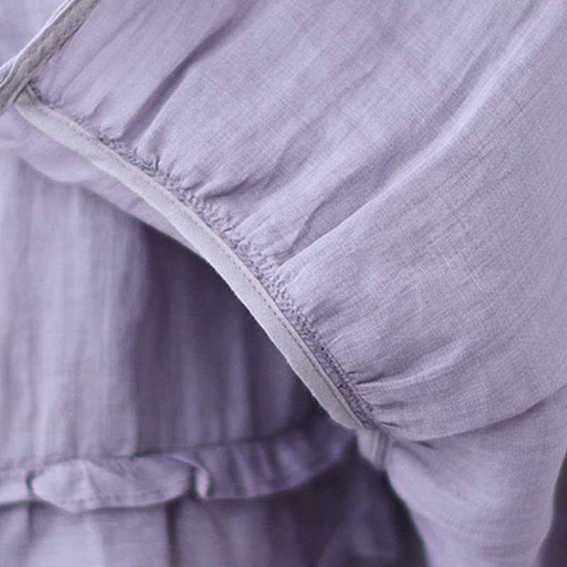 Buddha Stonesヴィンテージアーティスティックピュアカラーフリルデザイン不規則なレディースコットンリネンスカート