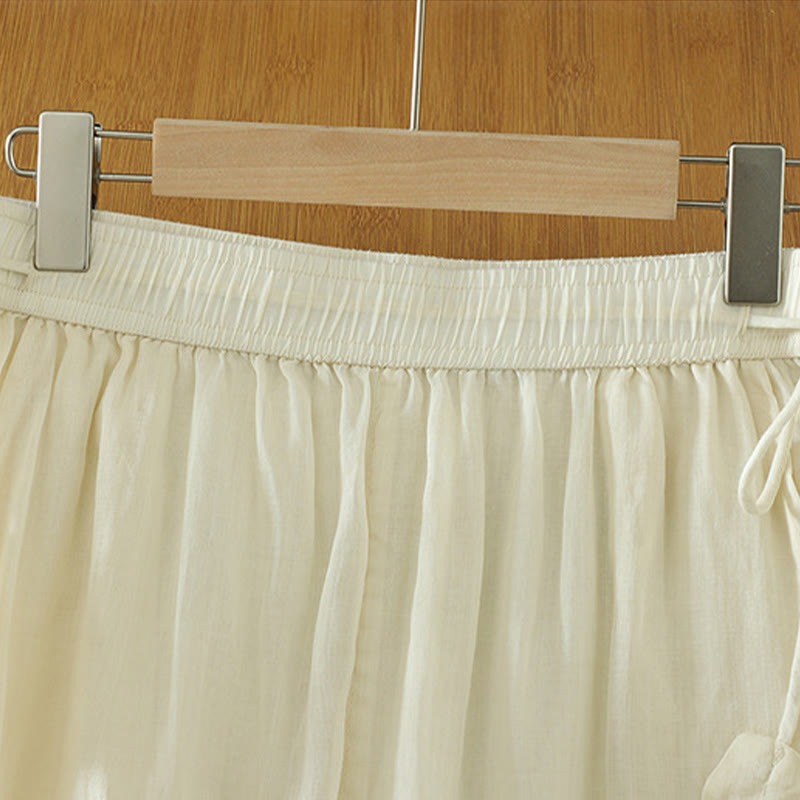 Buddha Stonesカジュアル 無地 裏地 リボン 伸縮性 レディース ポリエステル ワイドレッグパンツ ポケット付き