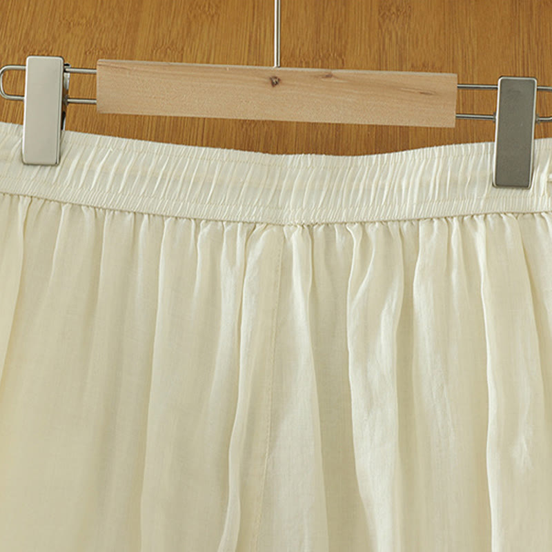 Buddha Stonesカジュアル 無地 裏地 リボン 伸縮性 レディース ポリエステル ワイドレッグパンツ ポケット付き