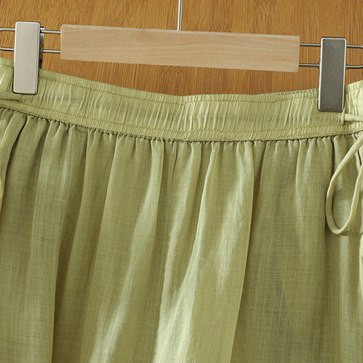 Buddha Stonesカジュアル 無地 裏地 リボン 伸縮性 レディース ポリエステル ワイドレッグパンツ ポケット付き