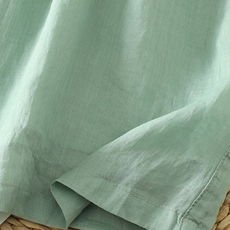 Buddha Stonesカジュアル 無地 裏地 リボン 伸縮性 レディース ポリエステル ワイドレッグパンツ ポケット付き