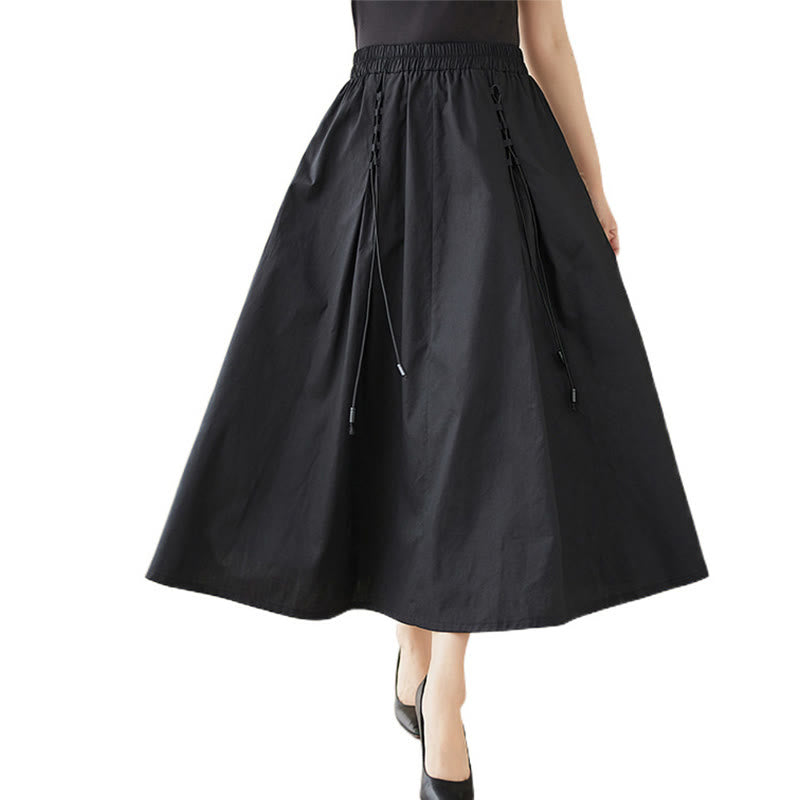 Buddha Stones夏カジュアル 純色 プリーツデザイン レディース コットンスカート