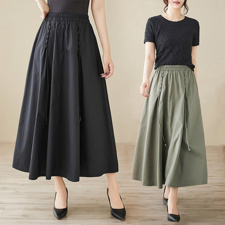 Buddha Stones夏カジュアル 純色 プリーツデザイン レディース コットンスカート