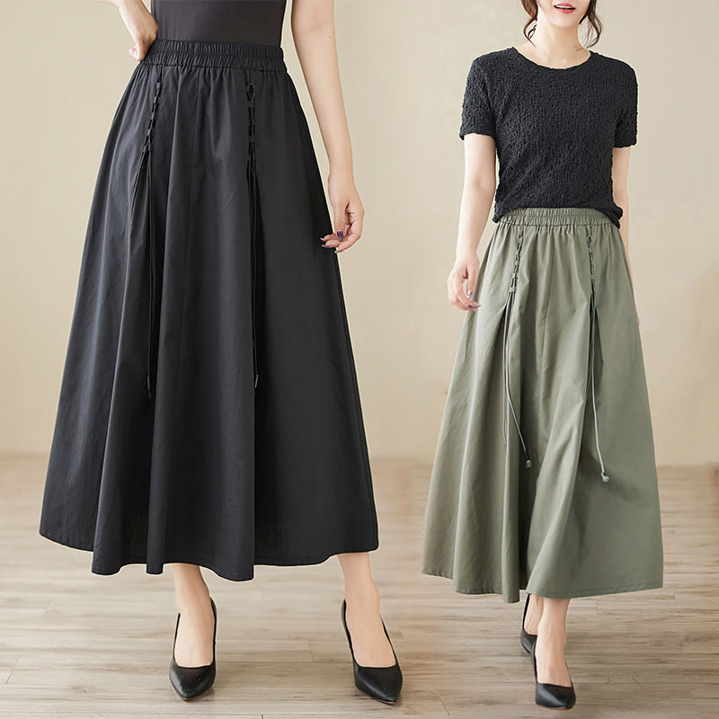 Buddha Stones夏カジュアル 純色 プリーツデザイン レディース コットンスカート