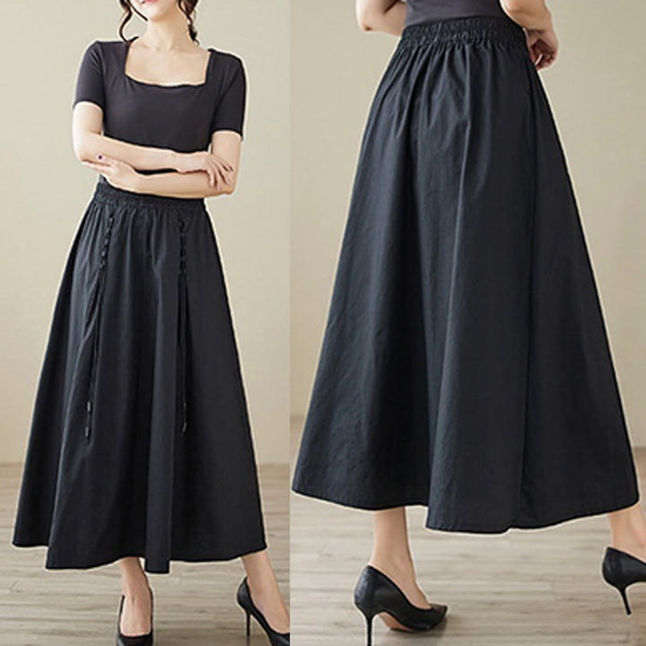 Buddha Stones夏カジュアル 純色 プリーツデザイン レディース コットンスカート