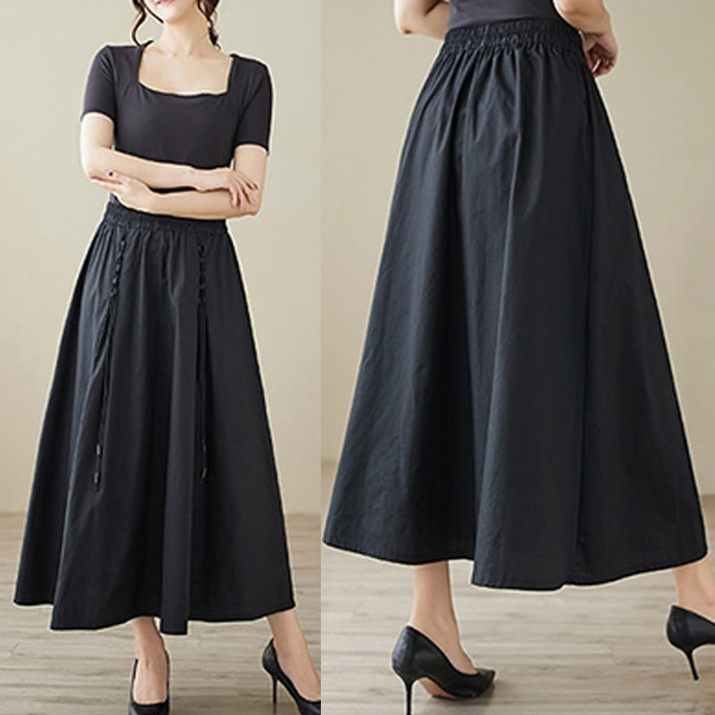 Buddha Stones夏カジュアル 純色 プリーツデザイン レディース コットンスカート