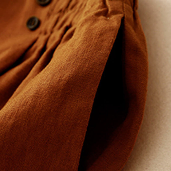 Buddha Stones夏 カジュアル プリーツ 無地 コットン リネン レディース ショートパンツ ポケット付き - image 3