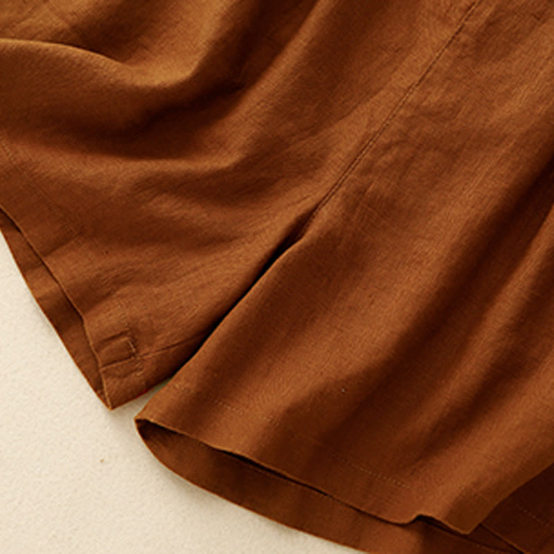 Buddha Stones夏 カジュアル プリーツ 無地 コットン リネン レディース ショートパンツ ポケット付き - image 4