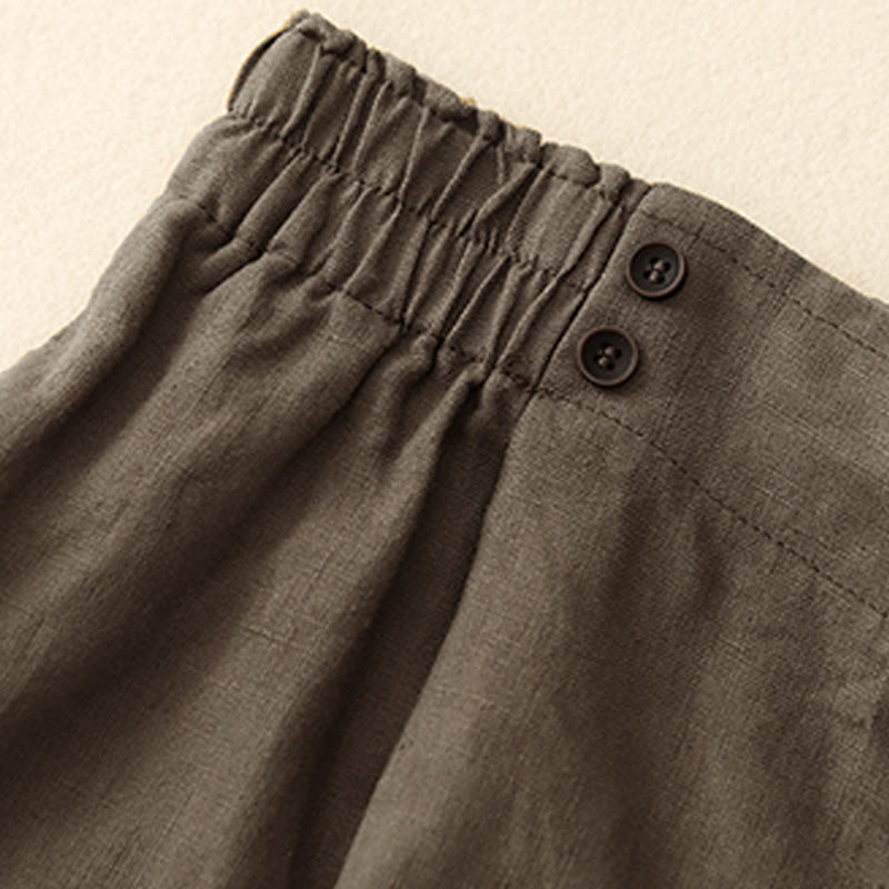 Buddha Stones夏 カジュアル プリーツ 無地 コットン リネン レディース ショートパンツ ポケット付き - image 7