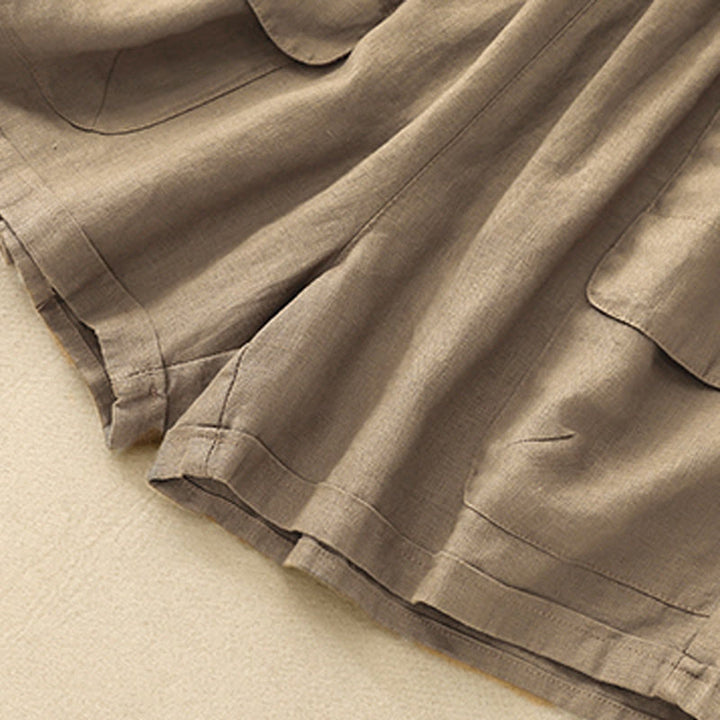 Buddha Stones夏 カジュアル 無地 コットン リネン レディース エラスティック ストレート ショーツ ポケット付き - image 5