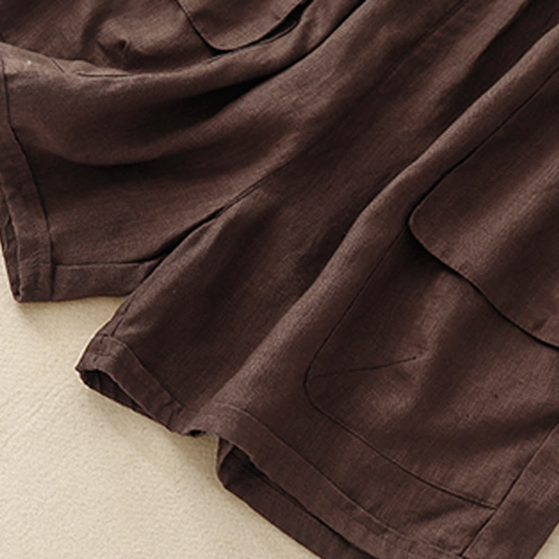 Buddha Stones夏 カジュアル 無地 コットン リネン レディース エラスティック ストレート ショーツ ポケット付き - image 10