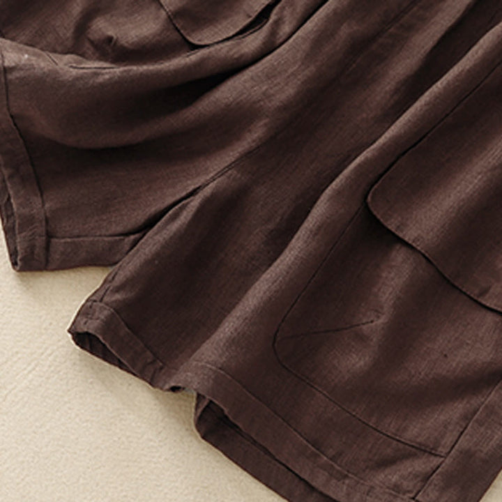 Buddha Stones夏 カジュアル 無地 コットン リネン レディース エラスティック ストレート ショーツ ポケット付き - image 10