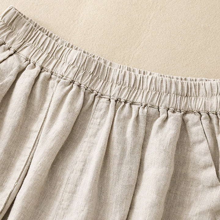 Buddha Stones夏 カジュアル 無地 コットン リネン レディース エラスティック ストレート ショーツ ポケット付き - image 18