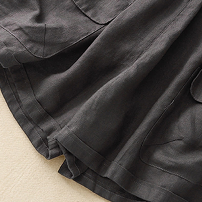 Buddha Stones夏 カジュアル 無地 コットン リネン レディース エラスティック ストレート ショーツ ポケット付き - image 24