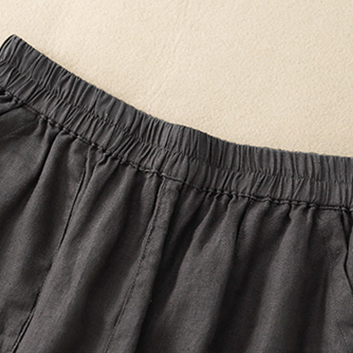 Buddha Stones夏 カジュアル 無地 コットン リネン レディース エラスティック ストレート ショーツ ポケット付き - image 23