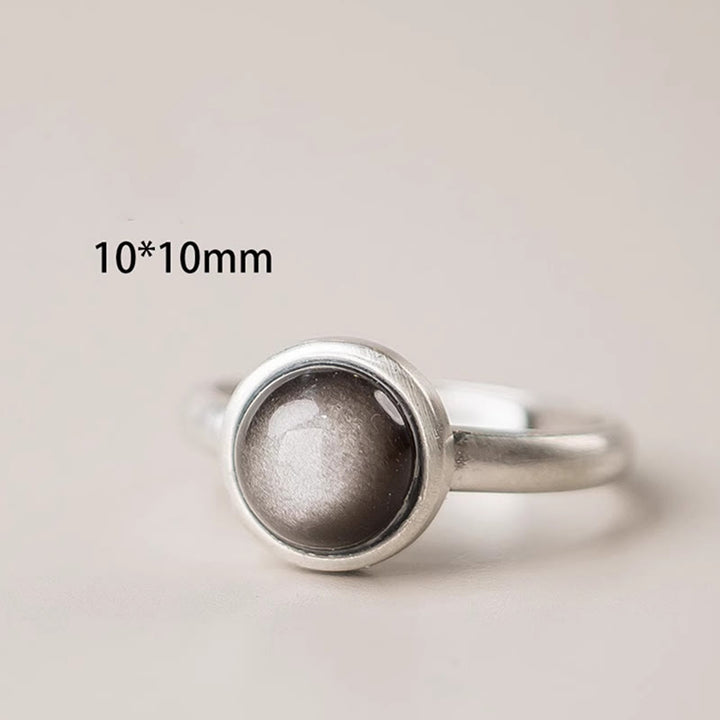 Buddha Stones天然 925 スターリングシルバー シルバーシーンオブシディアン 調節可能 プロテクションリング