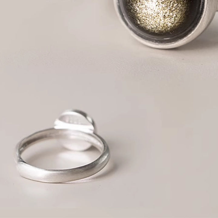 Buddha Stones天然 925 スターリングシルバー ゴールドシーン オブシディアン 調節可能 富の指輪