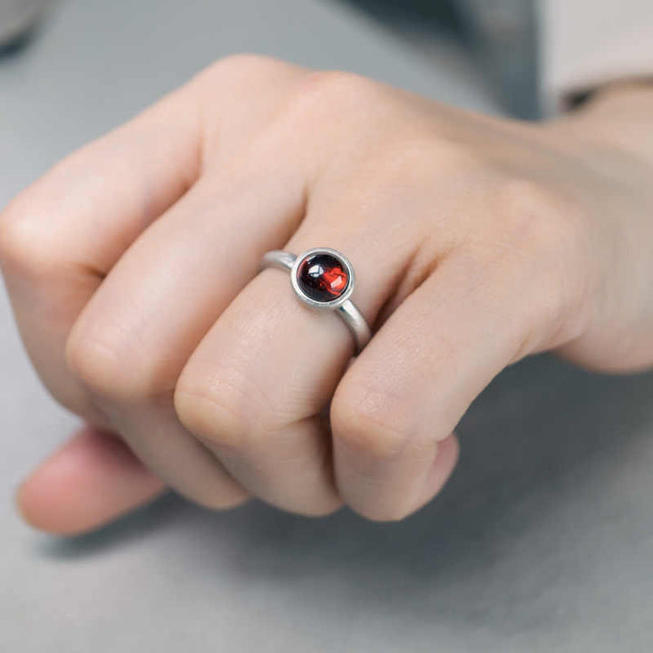 Buddha Stones天然 925 スターリングシルバー ガーネット 調節可能 プロテクションリング