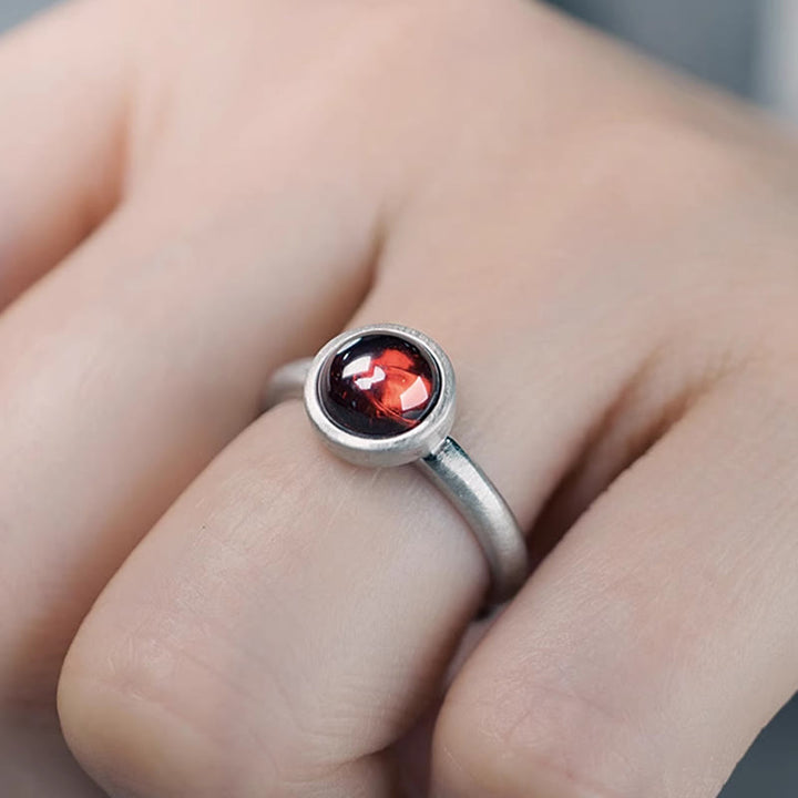 Buddha Stones天然 925 スターリングシルバー ガーネット 調節可能 プロテクションリング