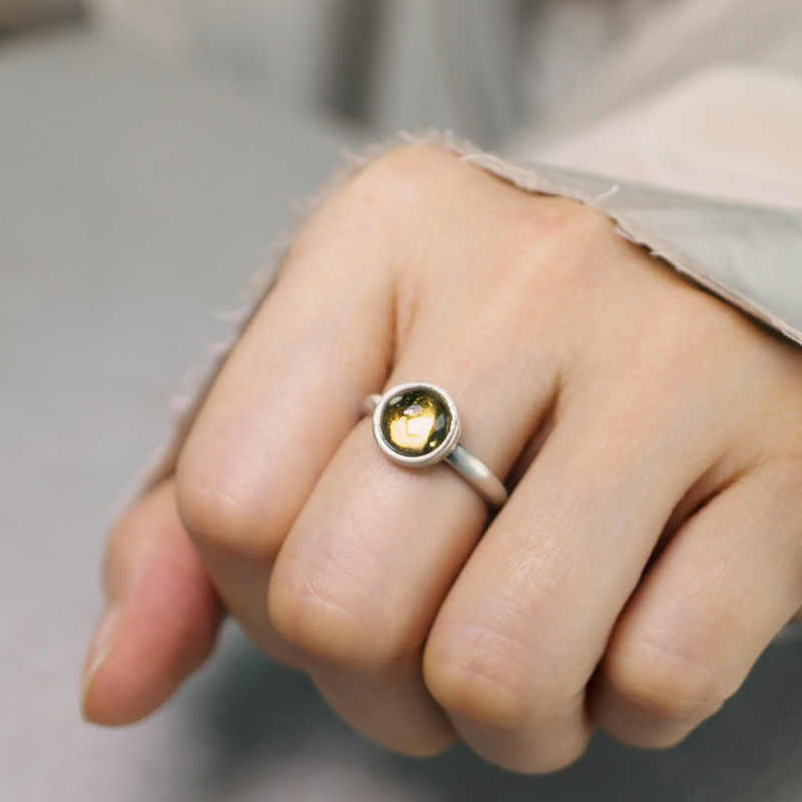 Buddha Stones天然 925 スターリングシルバー シトリン 調節可能 プロテクションリング