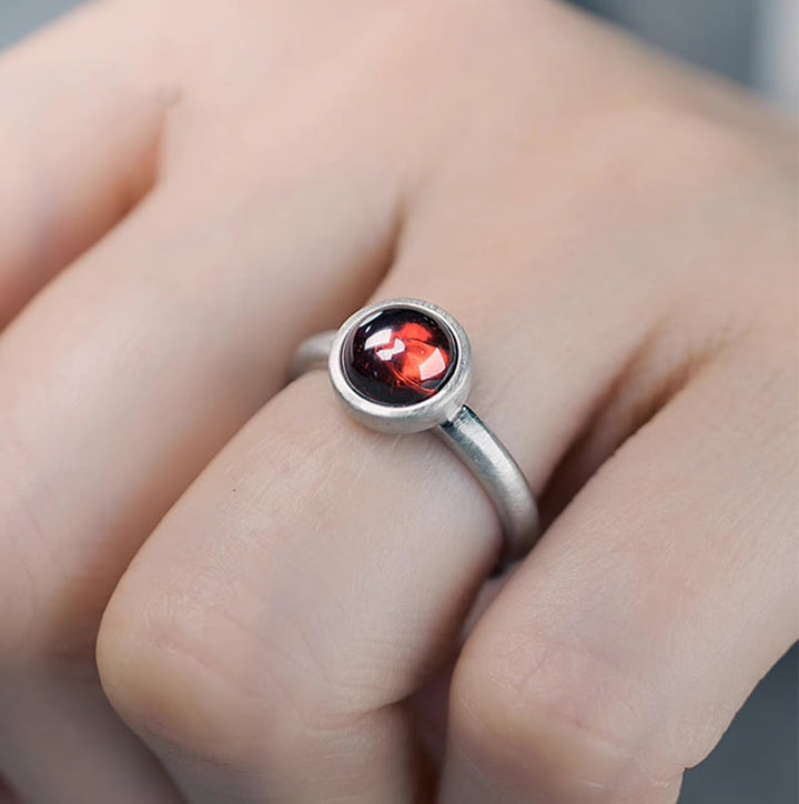 Buddha Stones天然 925 スターリングシルバー ガーネット 調節可能 挿入 カームリング