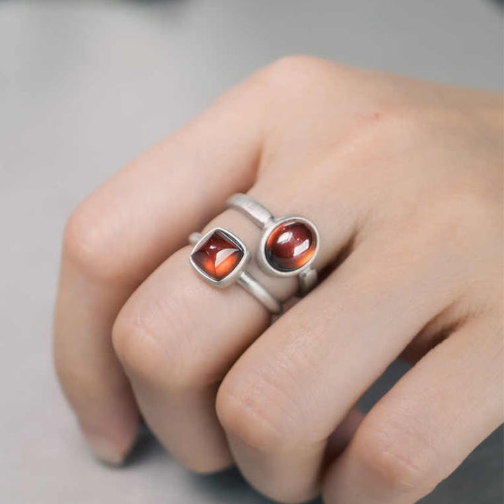 Buddha Stones天然 925 スターリングシルバー ガーネット 調節可能 挿入 カームリング