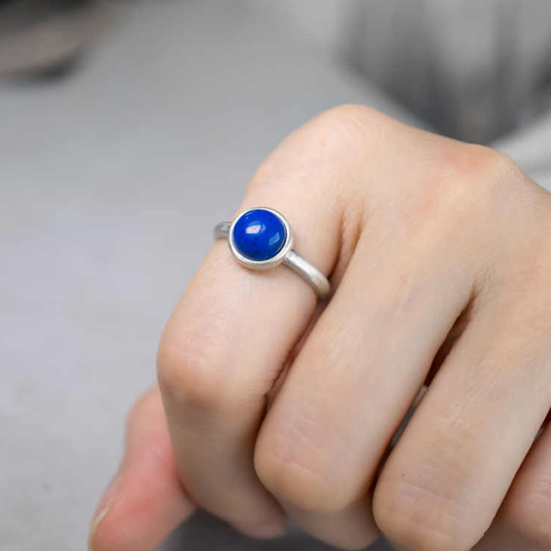 Buddha Stones天然 925 スターリングシルバー ラズライト ターコイズ 調節可能 バランスリング