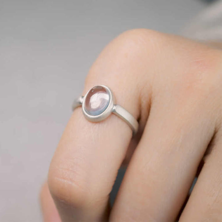 Buddha Stones天然 925 スターリングシルバー ピンククリスタル 調節可能な温かみのあるリング