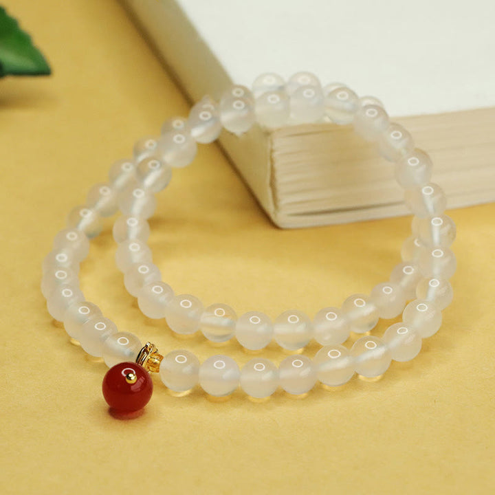 Buddha Stones天然カルセドニーレッドアゲートビーズ二重層ハーモニーポジティブブレスレット