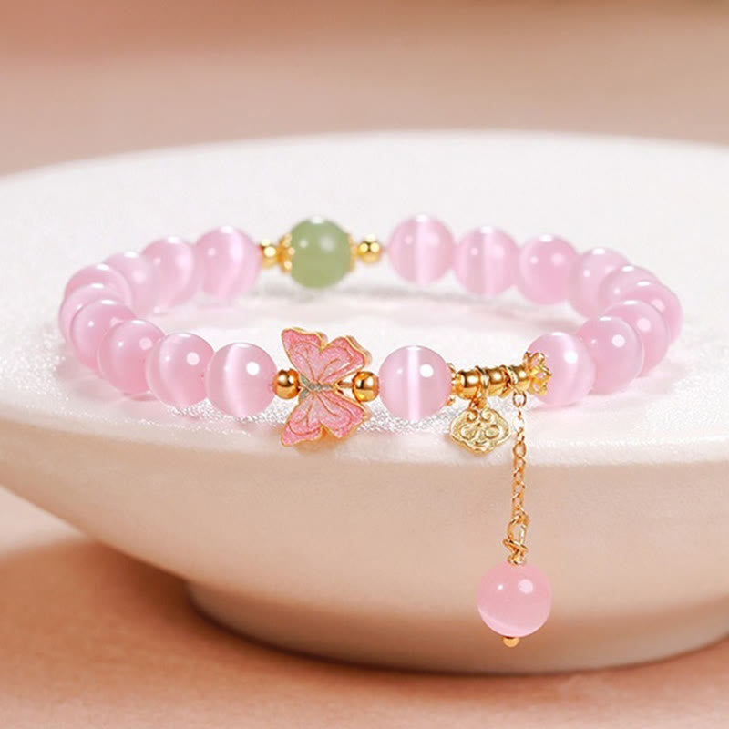 Buddha Stones 925スターリングシルバー キャッツアイ 和田翡翠 バタフライ ピースロックチャーム ピースブレスレット