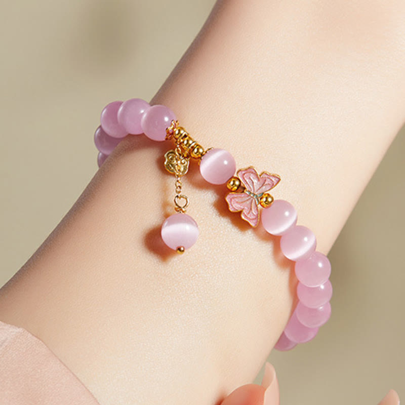 Buddha Stones 925スターリングシルバー キャッツアイ 和田翡翠 バタフライ ピースロックチャーム ピースブレスレット