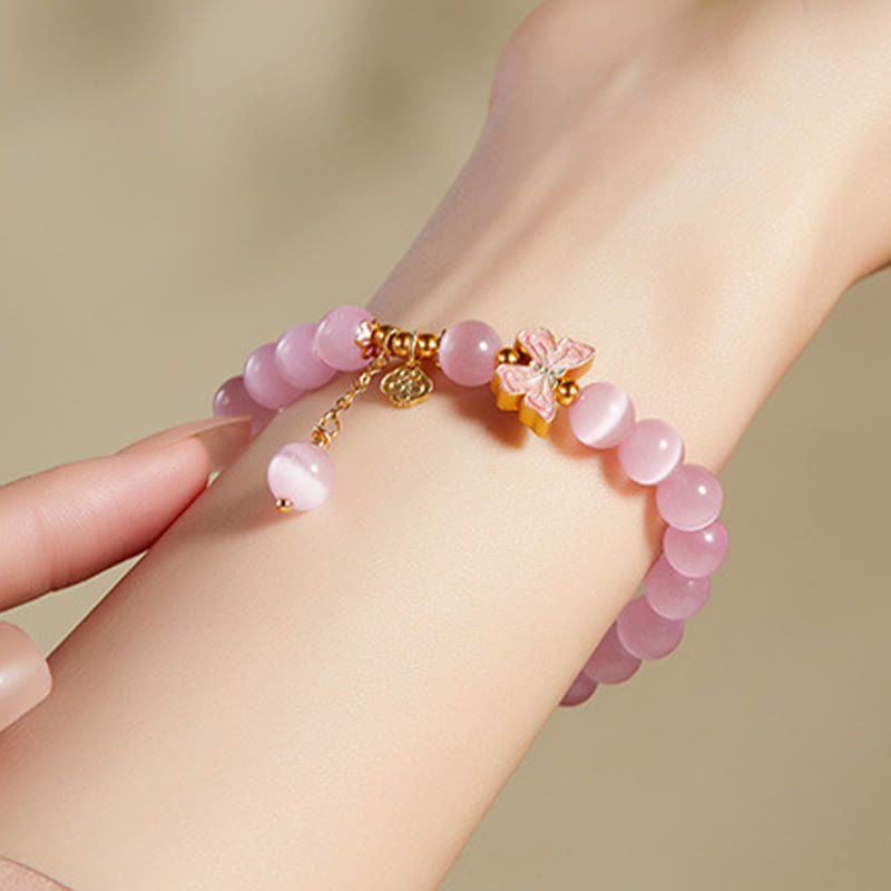 Buddha Stones 925スターリングシルバー キャッツアイ 和田翡翠 バタフライ ピースロックチャーム ピースブレスレット