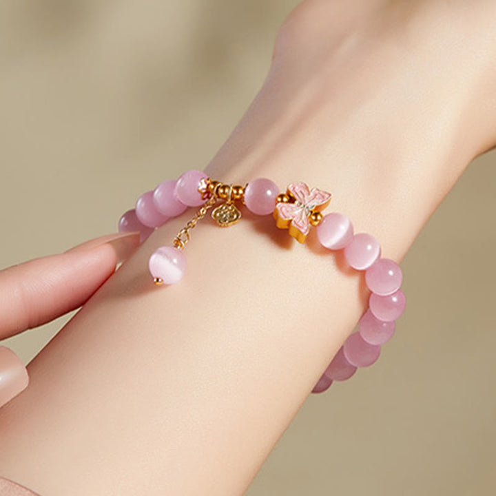 Buddha Stones 925スターリングシルバー キャッツアイ 和田翡翠 バタフライ ピースロックチャーム ピースブレスレット