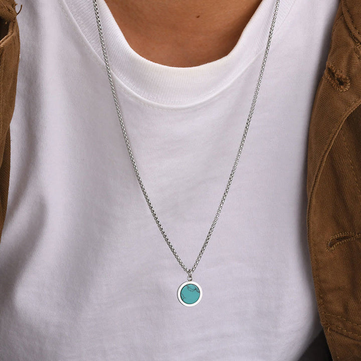 Buddha Stones天然石 ターコイズ タイガーアイ ラズライト マラカイト チタン鋼 浄化ネックレス ペンダント