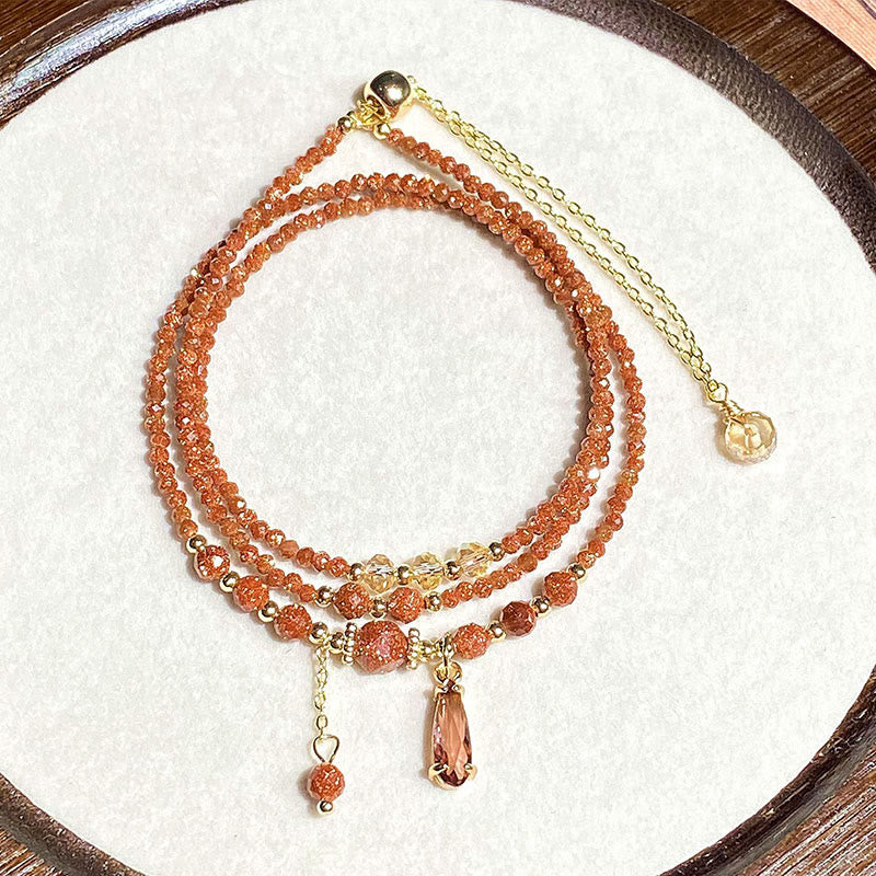 Buddha Stonesナチュラル 2mm ゴールドストーンビーズ ポジティブ マルチレイヤーブレスレット