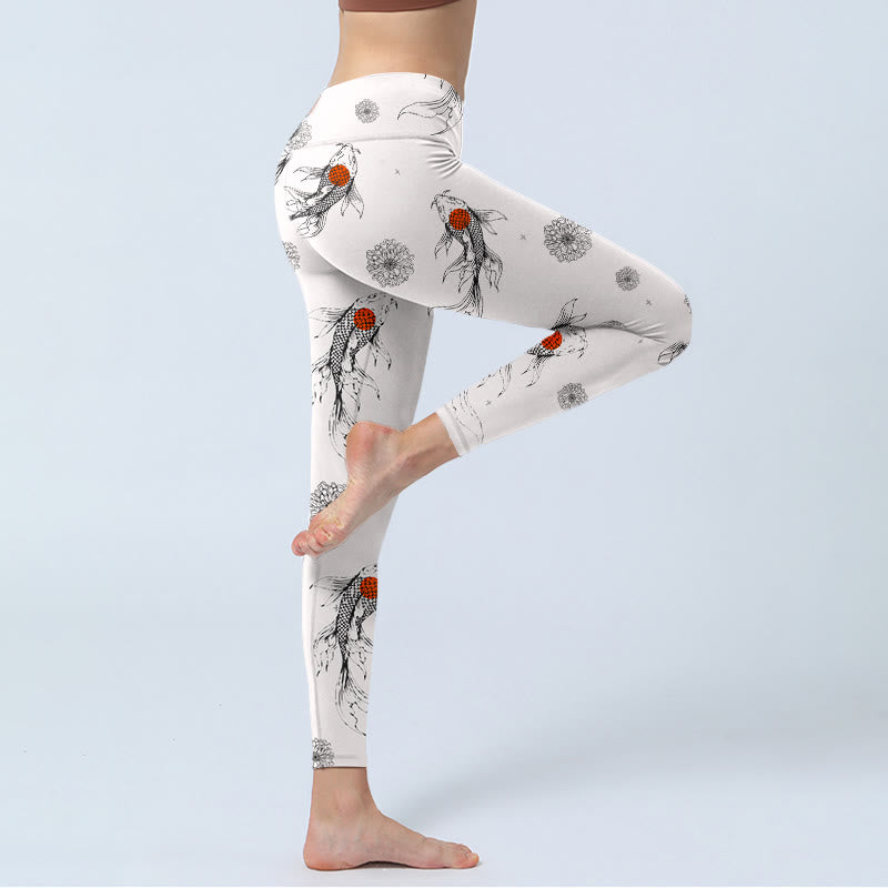 Buddha Stones、鯉、菊柄プリント、ジムレギンス、レディースヨガパンツ - image 5