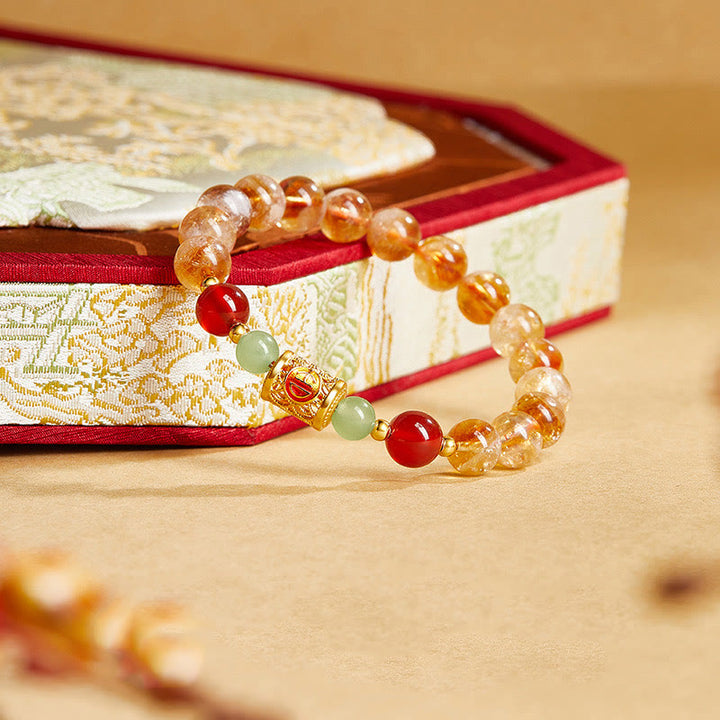 Buddha Stones 999スターリングシルバー 天然シトリン レッドアゲート 和田翡翠ビーズ 守護ブレスレット