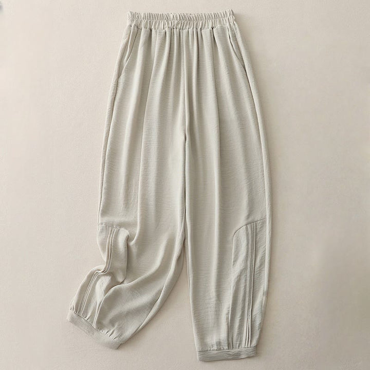 Buddha Stones夏通勤 無地プリーツデザイン 7-8丈 レディース ハーレム コットンリネン パンツ ポケット付き - リネン - US8-10,UK/AU12-14,EU40-42 (2XL) - image 2